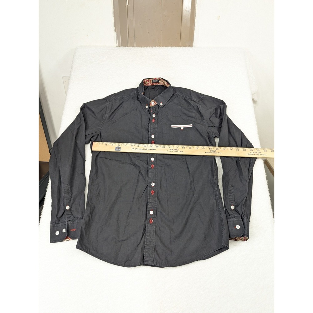 Coofandy Mens Dress Shirt Black Square Buttons Red Paisley Detail Stretch M‎ - Picture 4 of 8